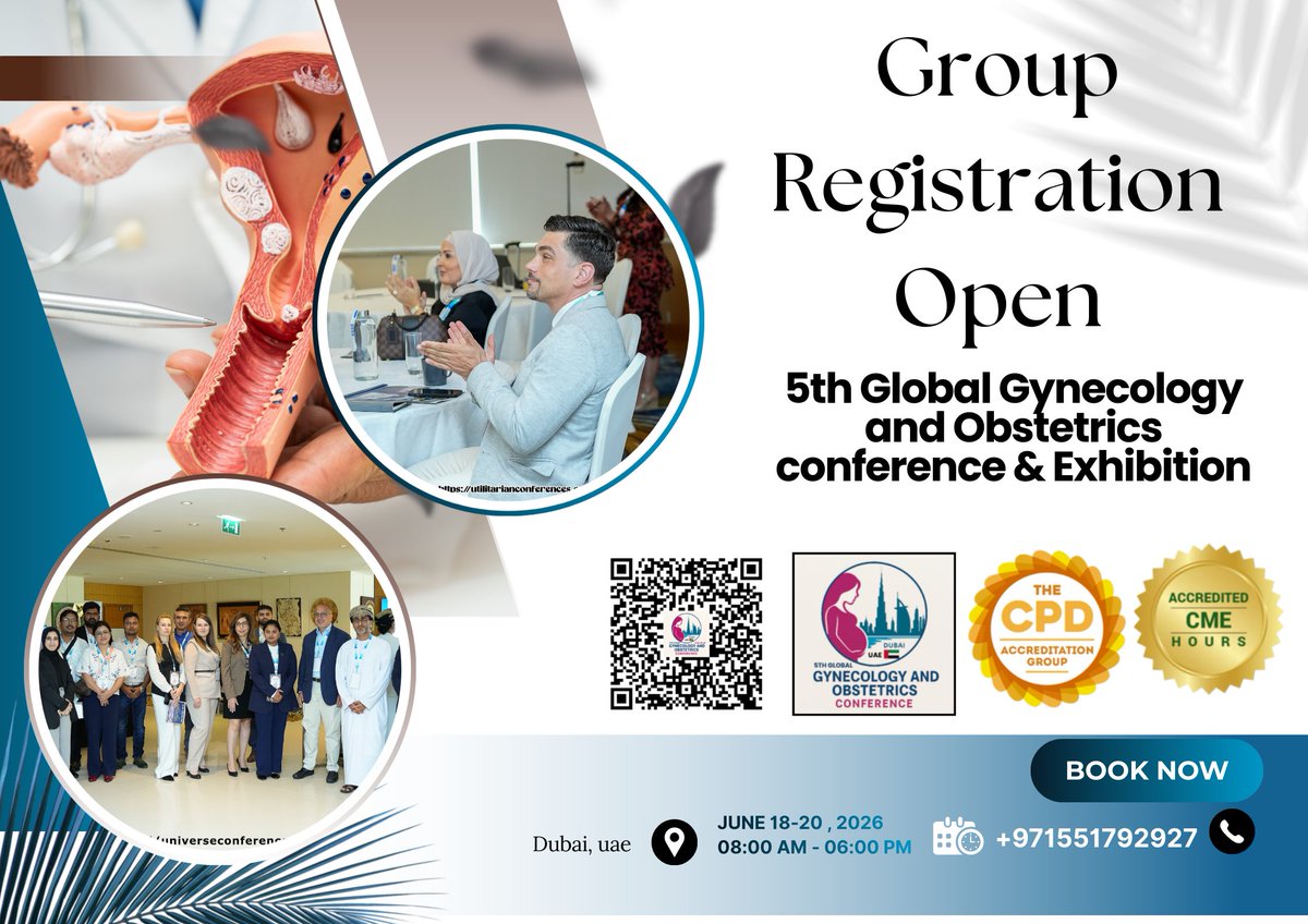 DrMansoorI35985's tweet image. Group Registration Open! 

Join the 5th Global Gynecology &amp;amp; Obstetrics Conference &amp;amp; Exhibition
June 18–20, 2026 | Dubai, UAE | Hybrid Conference

…obstetrics.utilitarianconferences.com/registration
wa.me/+971551792927
#GroupRegistration #CallForSpeakers #GynecologyConference #ObstetricsConference