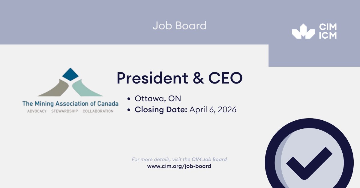 CIM_ICM's tweet image. The Mining Association of Canada (MAC) is now recruiting for the position of President &amp;amp; CEO. 
Get the full details: mining.ca/wp-content/upl…

#FutureofMining #CIMcommunity #MiningIndustry #CanadianMining