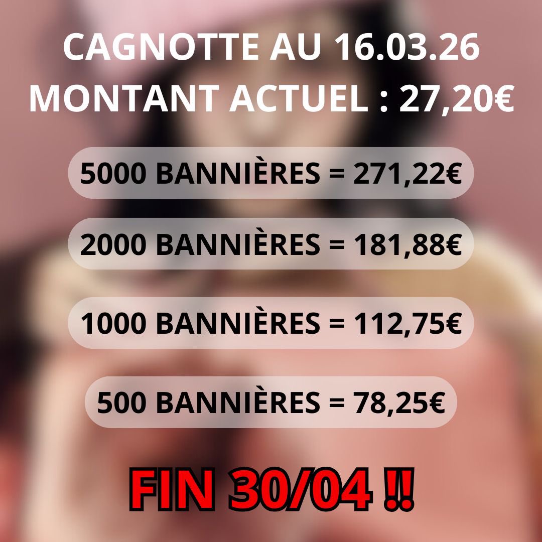 ᯓ 『📅』 160326
ᯓ 『ℹ️』 INFOS

➺ Voici l’état actuelle de la cagnotte pour la bannière de Mina 
L’objectif est de réalisé 5000 bannières pour les deux dates 🖤

Don minimum = 1€
Un don = une bannière réservée

🔗 paypal.me/MinaFrance
🔗 docs.google.com/forms/d/e/1FAI…