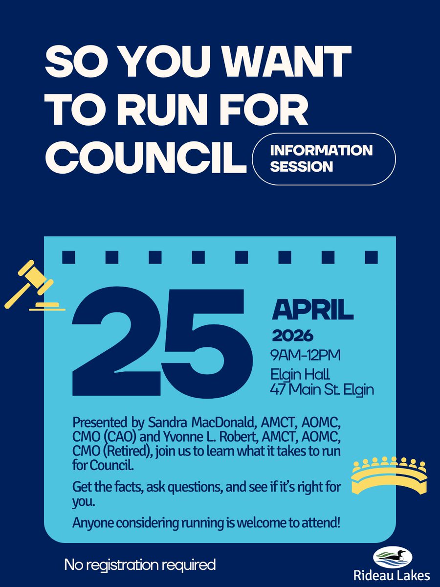 An information session regarding running for Council is being held on April 25th in Elgin. Registration is not required.