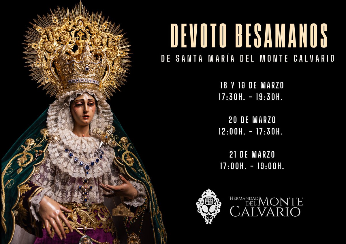 🕯 CULTOS | Solemne y devoto besamanos a Santa María del Monte Calvario. #CofradíasMLG

"Venid y veneremos los Dolores de la Virgen, Santa María del Monte Calvario"
