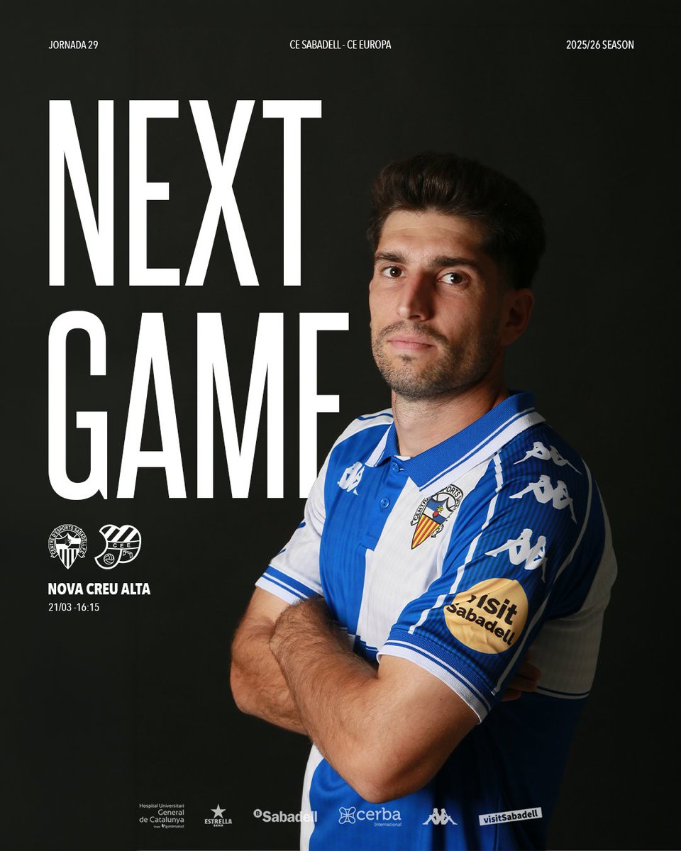 𝗔 𝗣𝗘𝗥 𝗟'𝗨́𝗟𝗧𝗜𝗠 𝗗𝗘𝗥𝗕𝗜 𝗗𝗘 𝗟𝗔 𝗧𝗘𝗠𝗣𝗢𝗥𝗔𝗗𝗔

🆚 <a href="/CEEuropa/">Club Esportiu Europa</a>
  
🏟️ Nova Creu Alta
📍 Dissabte 21 de març
⌚ 16:15h
📲 Minut a minut <a href="/CESabadell/">CE Sabadell 🧅</a>
📻 <a href="/RadioSabadell/">RàdioSabadell</a>
📺 <a href="/esport3/">Esport3</a>, <a href="/LaLigaPlus/">LALIGA+</a> i Canal Lineal

🎟️ cesabadell.compralaentrada.com
 
#SabadellEuropa | #AMQM
