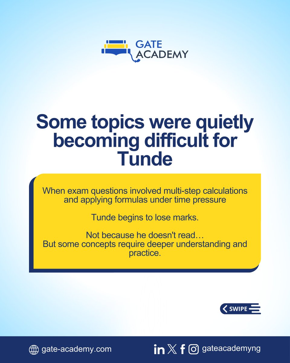 gateacademyng's tweet photo. Real progress comes from facing the entire syllabus and improving weak areas.

In exams like UTME, WAEC, A Level, GCSE, etc, examiners don't seek permission to know what areas you're good at to do their job.

Read the full article on our blog
https://t.co/jSxFWnmSon https://t.co/QRiFZTgIdT