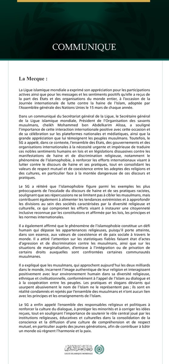 Ligue islamique mondiale tweet media