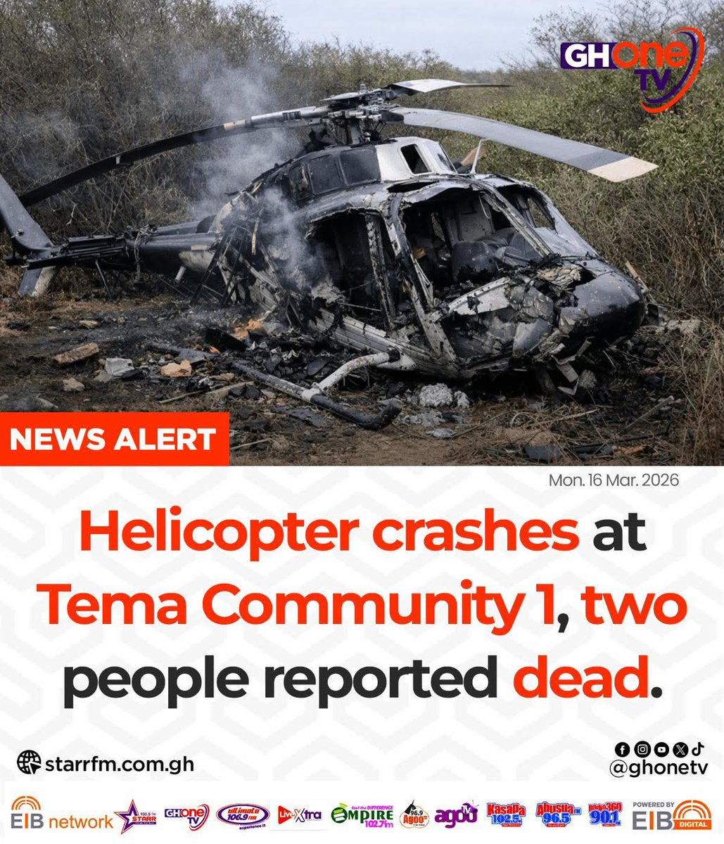 deejayaggreyGh's tweet photo. Helicopter crashes at Tema  Community 1, two people reported dead...

#KasapaFM https://t.co/M075kvnLPt