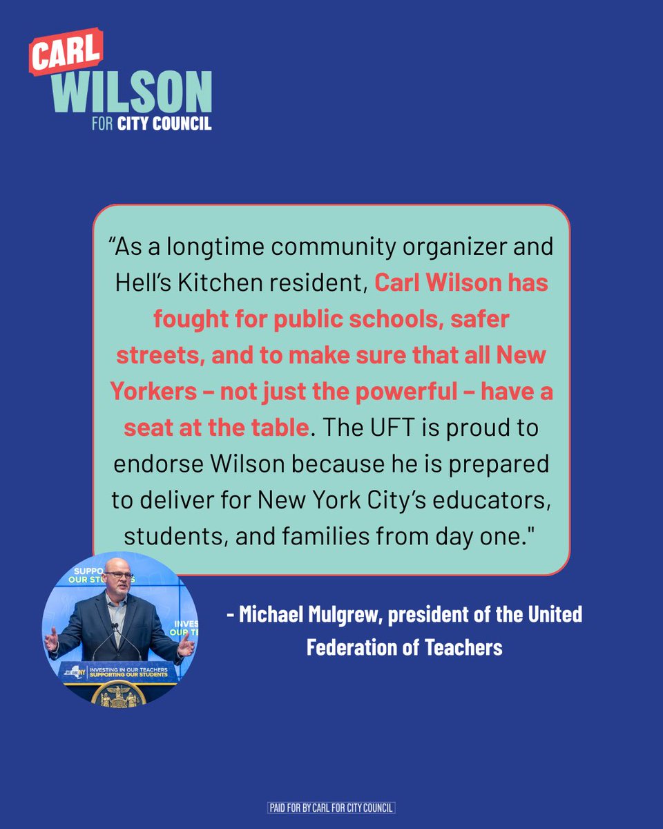 Honored to earn the endorsement of the United Federation of Teachers <a href="/UFT/">UFT</a> in our race for City Council.

Our educators show up every day for NYC students and families. I’m proud to stand with them to strengthen public schools and support the people who make them work.