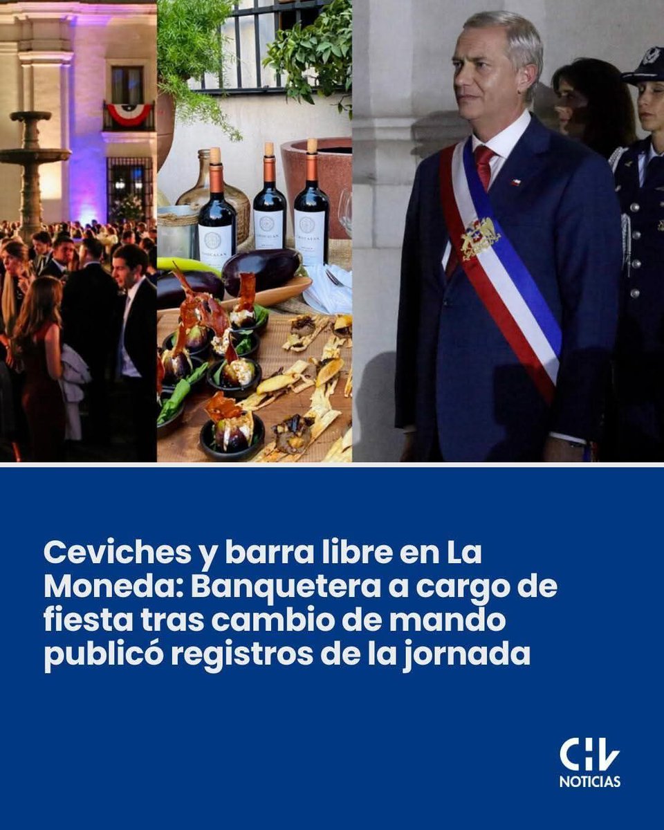 CEVICHE CUICO Y BARRA LIBRE EN LA MONEDA
Oye, Dorothy
¿Cómo vai a poder contralorear el megacóctel de tu amigo Kast, si parte de los $727.493.000 gastados por él en el cambio de mando, tú ya te los zampaste?