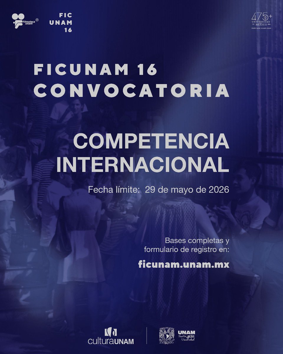 El Festival Internacional de Cine de la Universidad Nacional Autónoma de México – FICUNAM, abre su convocatoria. 

Para mayor información sobre la convocatoria y los requisitos de participación, se comparte el siguiente enlace:

ficunam.unam.mx/competencia-in…