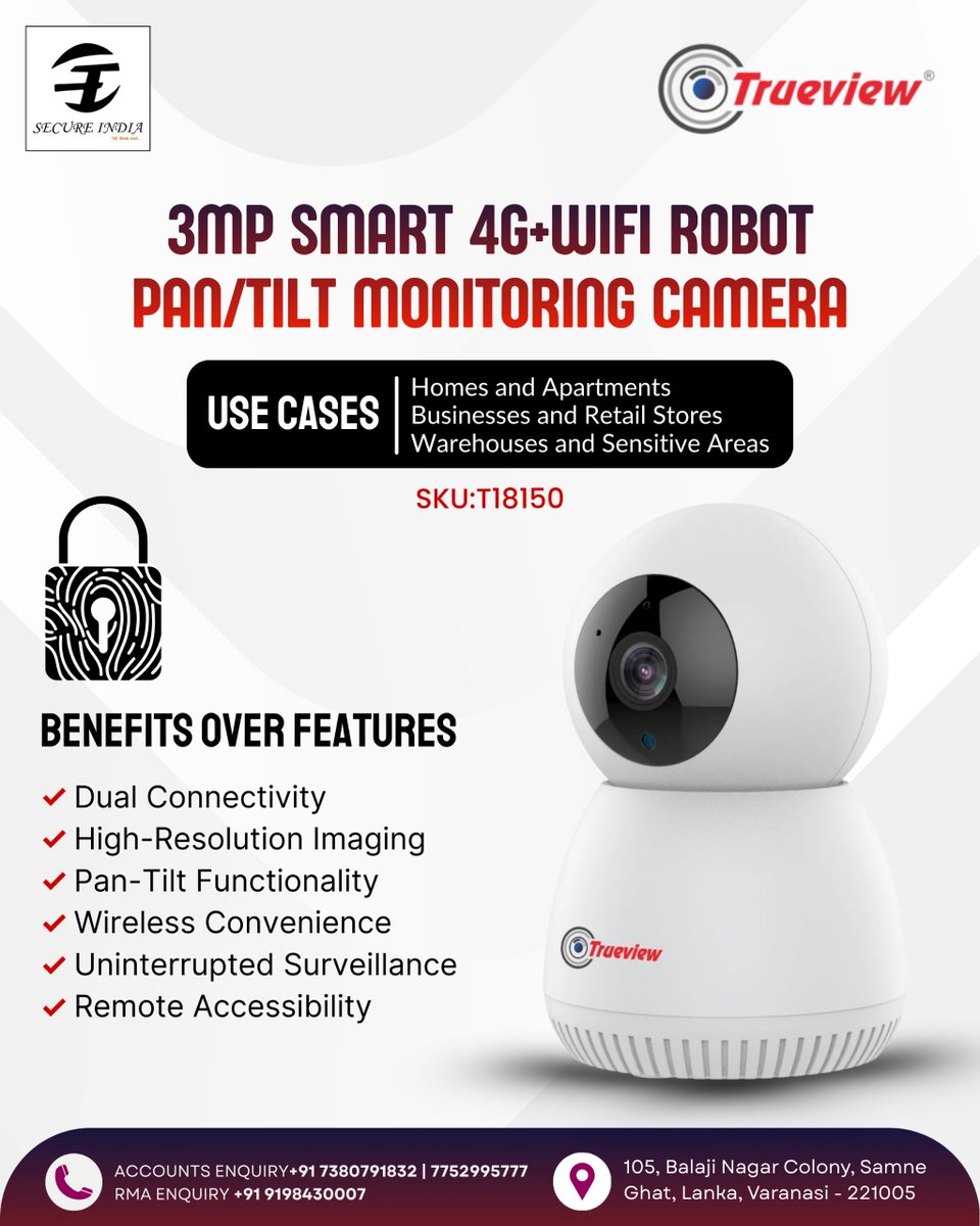 secureindiaa's tweet image. Upgrade your security with the Trueview 3MP Smart 4G + WiFi Robot Camera 🔐

Enjoy pan-tilt monitoring, HD surveillance, dual connectivity, and remote access for homes, offices, shops, and warehouses. Smart protection anytime.

#smartcamera #4gcamera #wificamera #cctvsecurity
