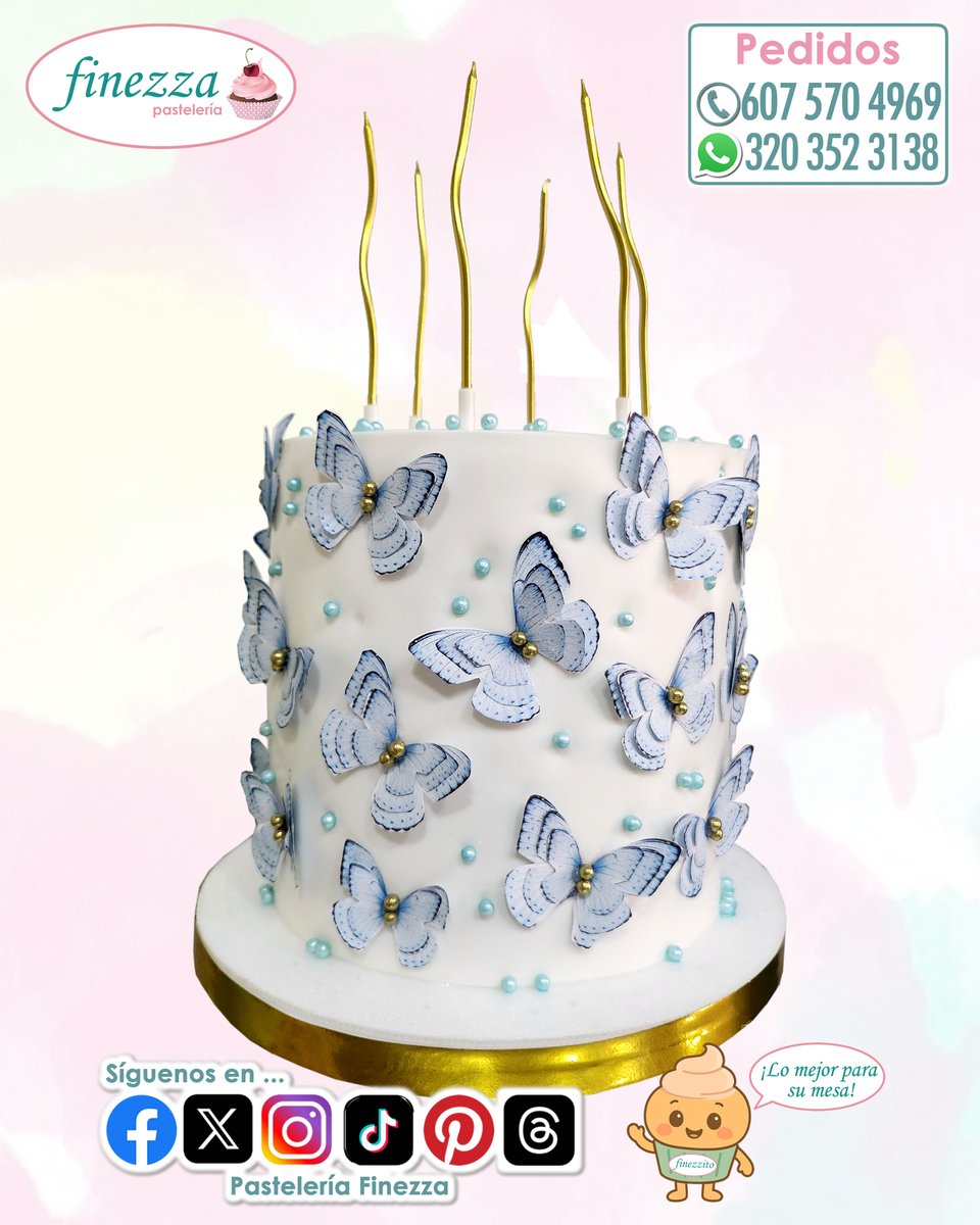 pastelfinezza's tweet photo. Elegancia que se puede saborear 🦋

Este ponqué con mariposas azules fue diseñado para una celebración especial.

Cada detalle está hecho para sorprender.

#PasteleriaFinezza
#ButterflyCake
#CakeDesign https://t.co/UJxF2FTqQA
