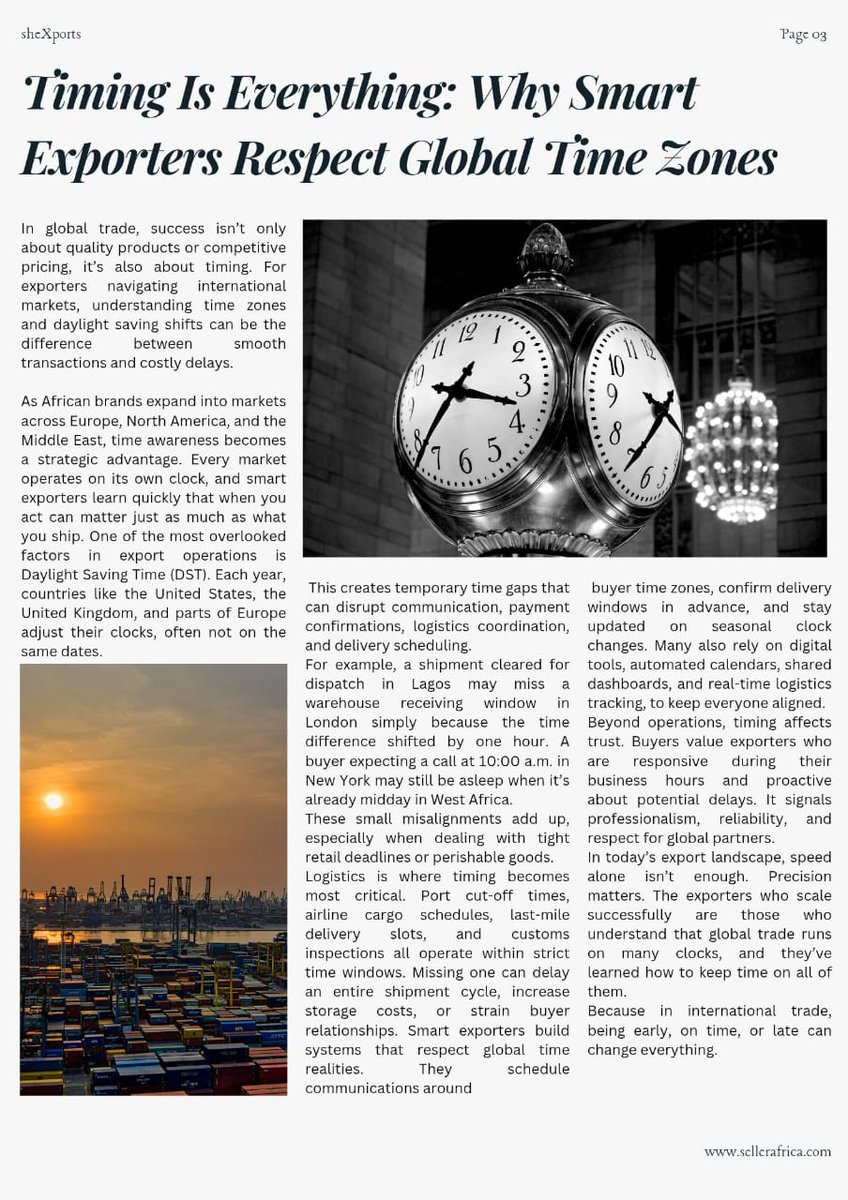 sellerafrica's tweet photo. Vol. 6 of sheXports just dropped. 🌍
Women moving markets. Export math. Packaging as a passport. Q2 is the season smart vendors are already preparing for.
Comment "XPORT" for the full issue. Free.
#sheXports #AfricanExport #WomenInBusiness https://t.co/vCpClI6EhL