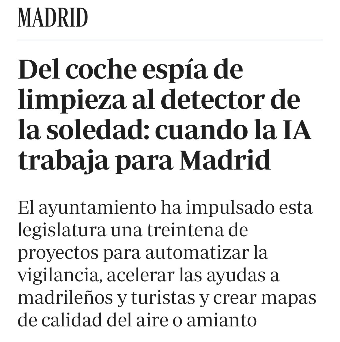 AngelNinoQ's tweet photo. 📰 Cuando la Inteligencia Artificial trabaja para #Madrid 

Gracias a la apuesta del Ayuntamiento de @MADRID por la innovación y al trabajo de todas las Áreas del Consistorio, seguimos mejorando la calidad de vida de los madrileños.

Vía @abc_es 🔗 https://t.co/VE9UTlrGbg https://t.co/10KXkzlKXj