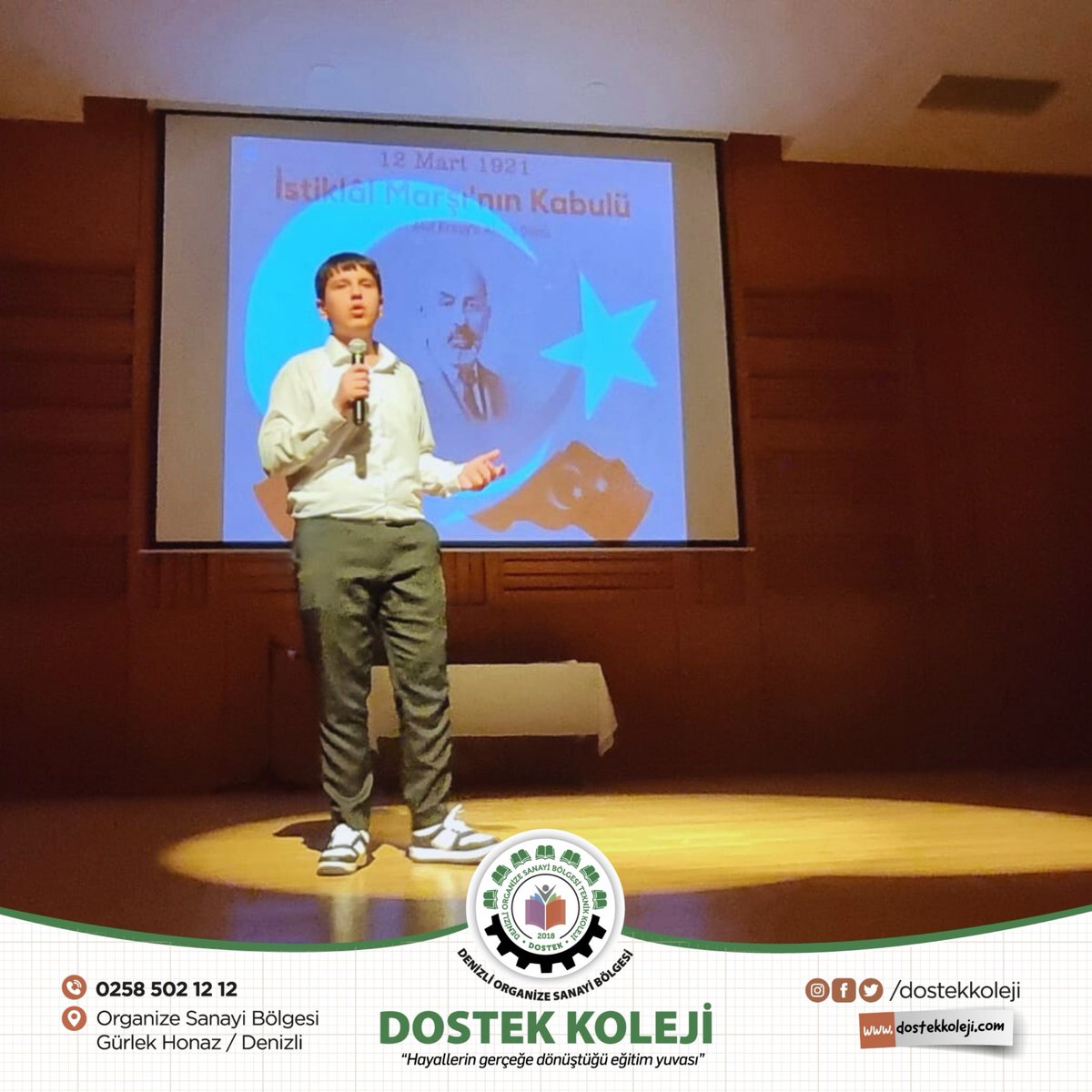 dostekkoleji's tweet image. 12 Mart İstiklal Marşımızın Kabulü ve Milli Şairimiz Mehmet Akif Ersoy’u Anma Günü kapsamında düzenlediğimiz programda, öğrencilerimizin hazırladığı gösteriler başarıyla gerçekleştirildi.

#dostek #dostekkoleji #denizliosb #istiklalmarşı #mehmetakifersoy