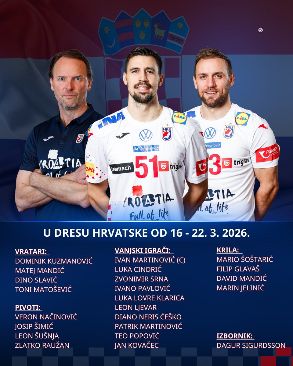 🇭🇷 𝗛𝗿𝘃𝗮𝘁𝘀𝗸𝗮 𝘀𝗲 𝘂𝘃𝗶𝗷𝗲𝗸 𝗷𝗲𝗱𝘃𝗮 č𝗲𝗸𝗮 - 𝗩𝗿𝗶𝗷𝗲𝗺𝗲 𝗷𝗲 𝘇𝗮 𝗻𝗼𝘃𝗶 #crohandball 𝘁𝗷𝗲𝗱𝗮𝗻❣️🏠🤩

1️⃣ 19. 3., 17:00h, Dvorana Krešimira Ćosića, Zadar
2️⃣ 21. 3., 17:00h, Dvorana Gradski vrt, Osijek

Vidimo se u Zadru i Osijeku! ❤️🤍💙