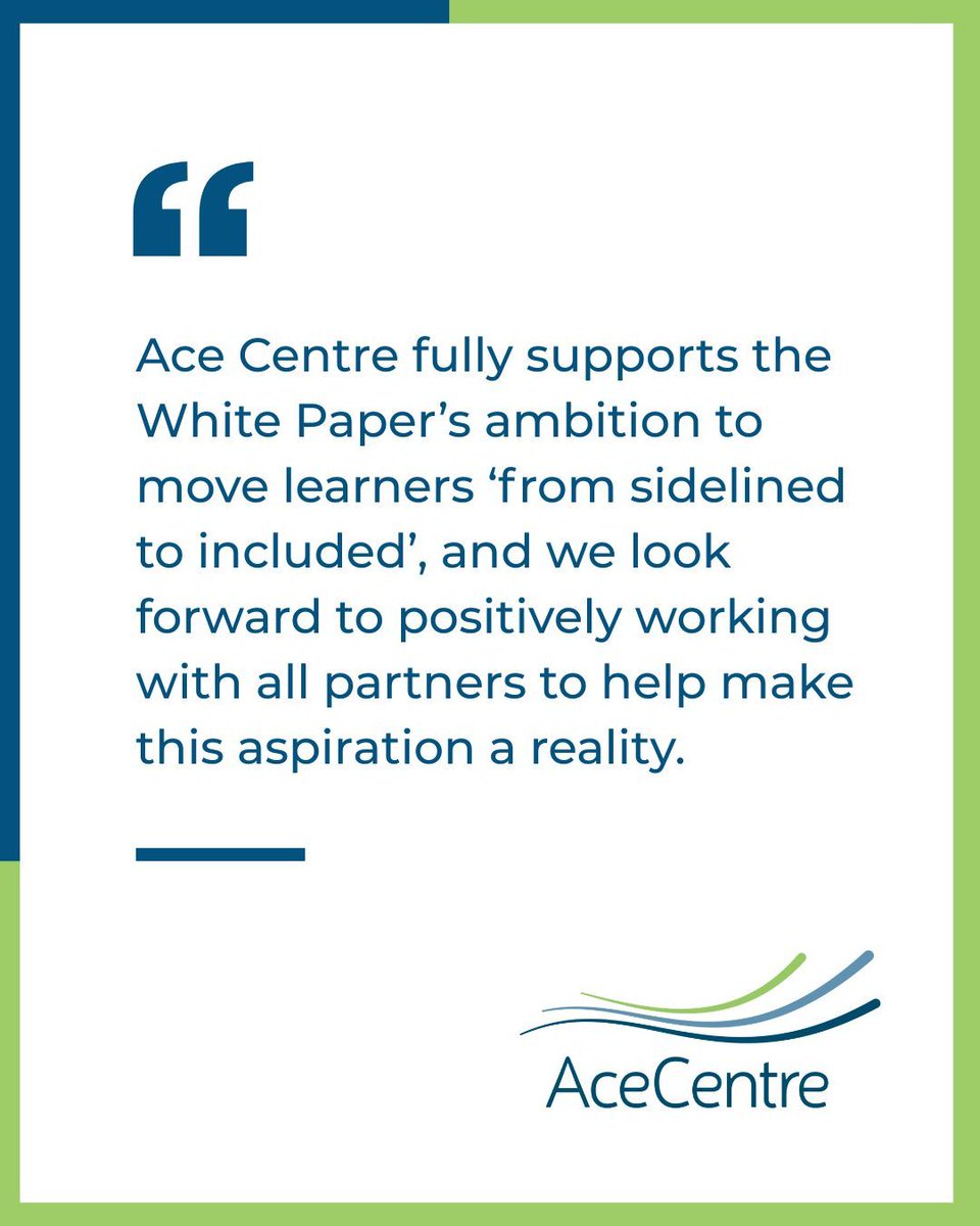 AceCentre's tweet photo. At Ace Centre, we’re excited to see the White Paper *Every Child Achieving and Thriving* place a stronger focus on ensuring all learners are supported and included and fully welcome this ambition.

Read our latest blog to learn more: https://t.co/jo9rp1R74l https://t.co/14OM6hRnbR
