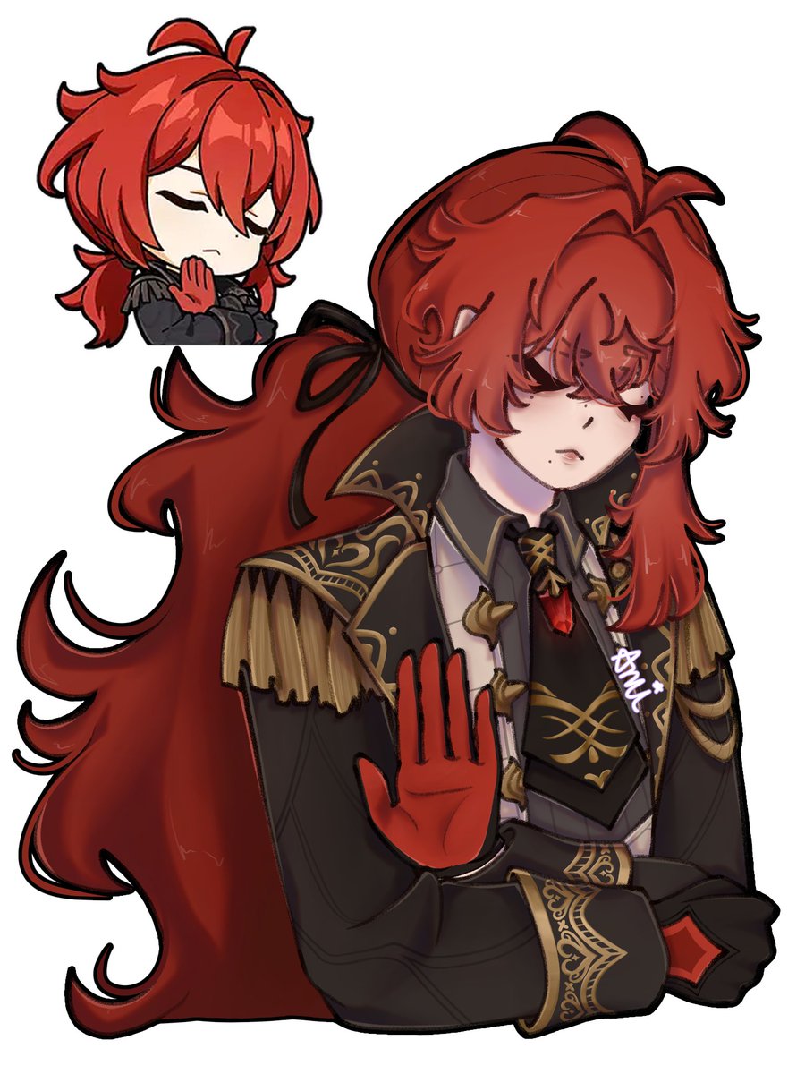 Diluc sticker redraw :33 I'm not used to drawing on a drawing tablet so I think I made the colors too dull 💔
#Diluc