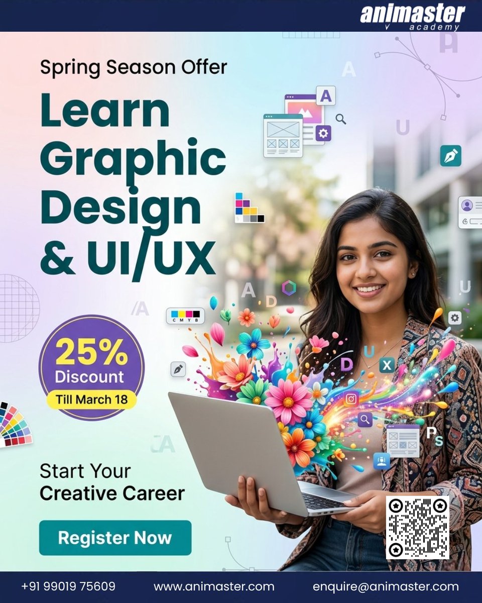 animguru's tweet photo. Spring is the season of colours, creativity and fresh beginnings 🌸

Let your creative career blossom.

Get 25% Discount on Graphic Design &amp; UI UX Courses in Bangalore
Valid till 18/3/26

📞 +91 99019 75609 

🌐 https://t.co/SP7fyuQKpF

💬 https://t.co/lPxOMAx9XF https://t.co/8K4z2q0CHO