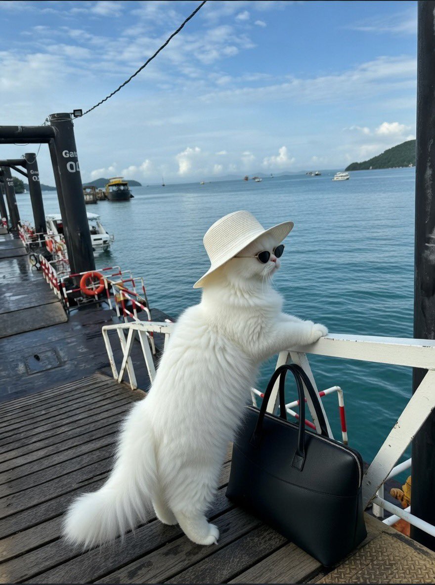 HKCutePets's tweet photo. Seaside icon alert! White fluff standing tall, hat & shades on point, ready to conquer the horizon 😎🌊👜
Pure main character energy! Jealous yet? Tag your fancy furball! #CatFashion #BeachCat #CutePets https://t.co/WZpMmwwEfO