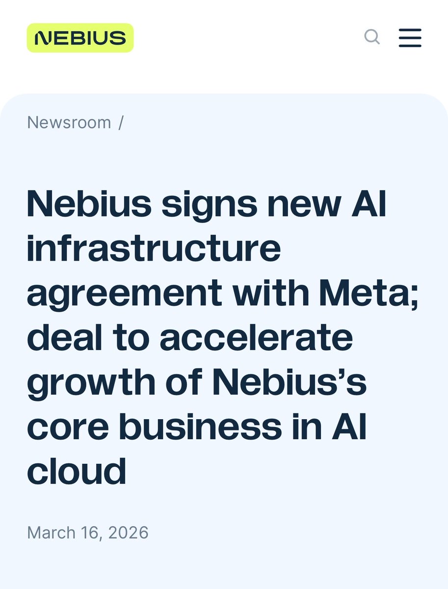 Congratulations $NBIS investors and those following our portfolio. 

One big aspect of this $META deal that most haven’t been discussing:

Arkady and the team still plan to sell most of the future capacity to enterprise AI customers with Meta basically committing to gobble up the