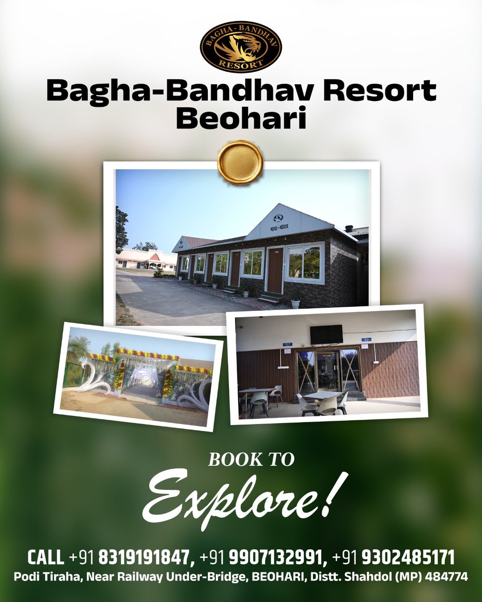 resortbagha's tweet photo. 🌿 Bagha-Bandhav Resort, Beohari
✨ Book Now &amp; Explore Nature!

Enjoy a peaceful stay with comfort, nature, and great hospitality at Bagha-Bandhav Resort. Perfect place for family trips, weekend getaways, and relaxing moments with friends. 🌄🏡
#BaghaBandhavResort #Beohari https://t.co/tcr6grzB3b