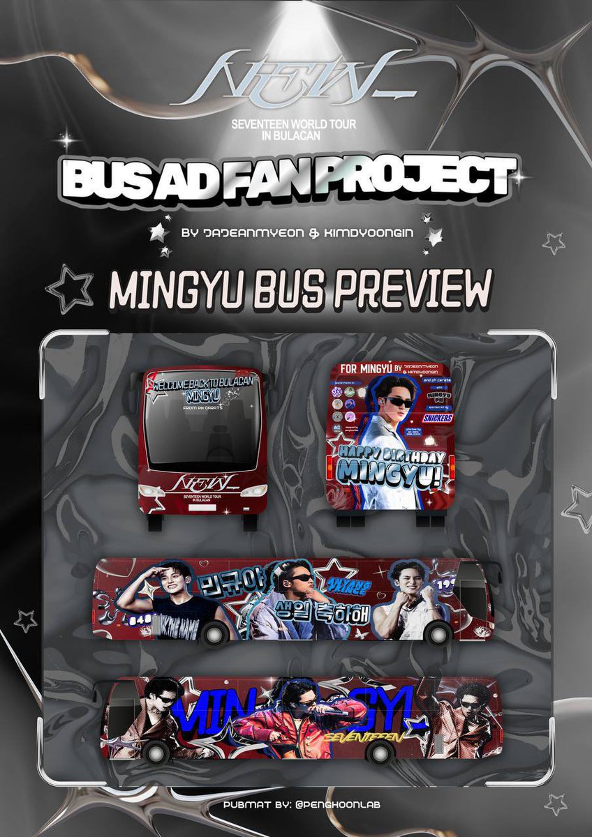 The Mingyu Bus is officially ready to hit the road for the SEVENTEEN New_ in Bulacan! 🚌✨

PHOTOS FROM: <a href="/Ice9montea_/">Ice9montea_</a> &amp; <a href="/Coisini_Gyu0406/">Coisini_Gyu</a> thank you so much for allowing us to use your photos 🤍

DESIGN BY: <a href="/penghoonlab/">୨ৎ risey • enhypen is 7 ૮₍ .•̄ · •̄ ₎ა</a> 

If you see the Mingyu Bus going around, feel free to tag