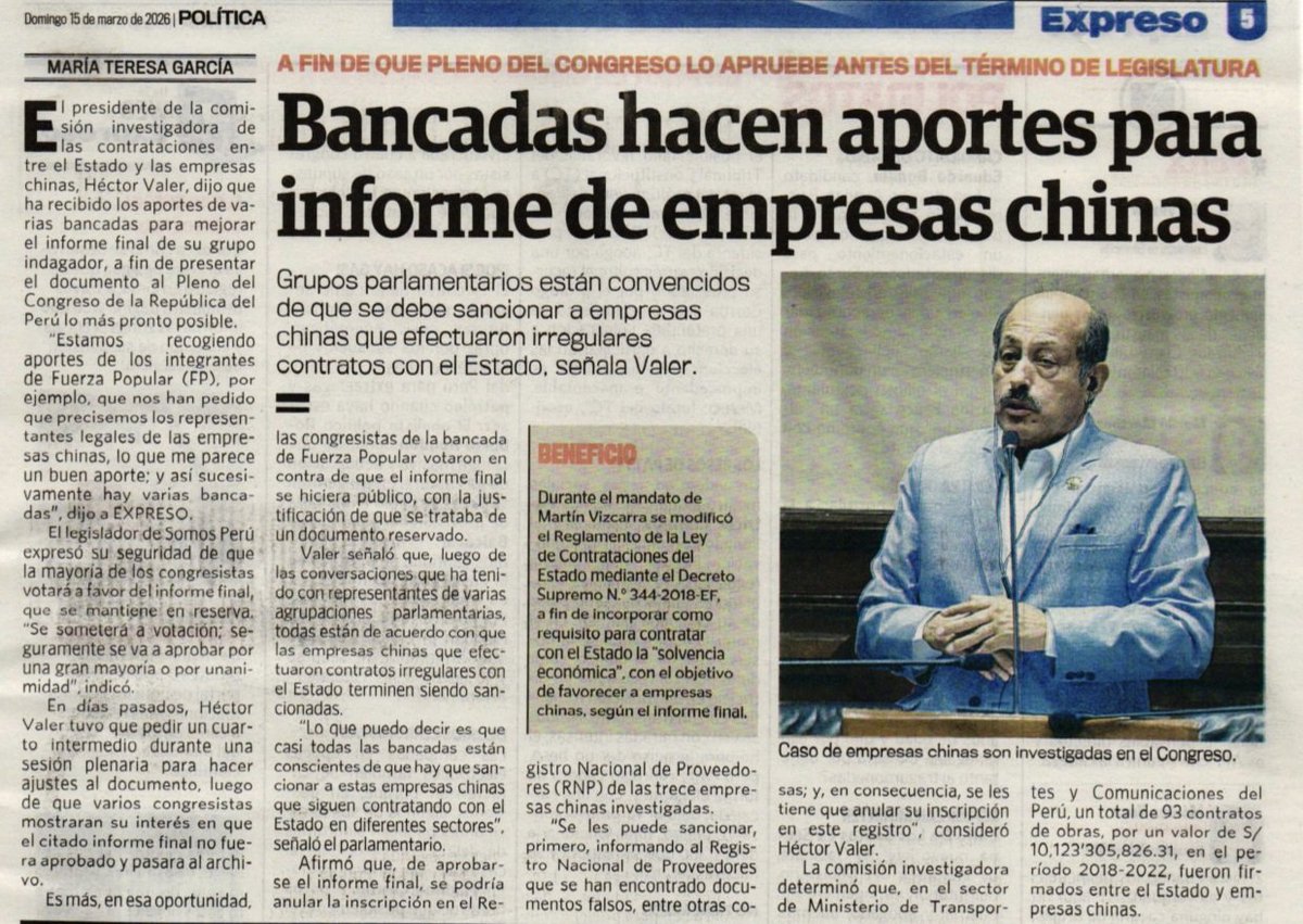 Quisiera saber q Parlamentarios quisieron archivar el proyecto de informe.
Una cosa es apoyar la inversion privada y otra muy distinta apoyar la corrupción a parte de eso éste Sr dirigiendo esa grupo de trabajo trae mala espina si Vizcarra fue quien metió empresas Chinas al Perú