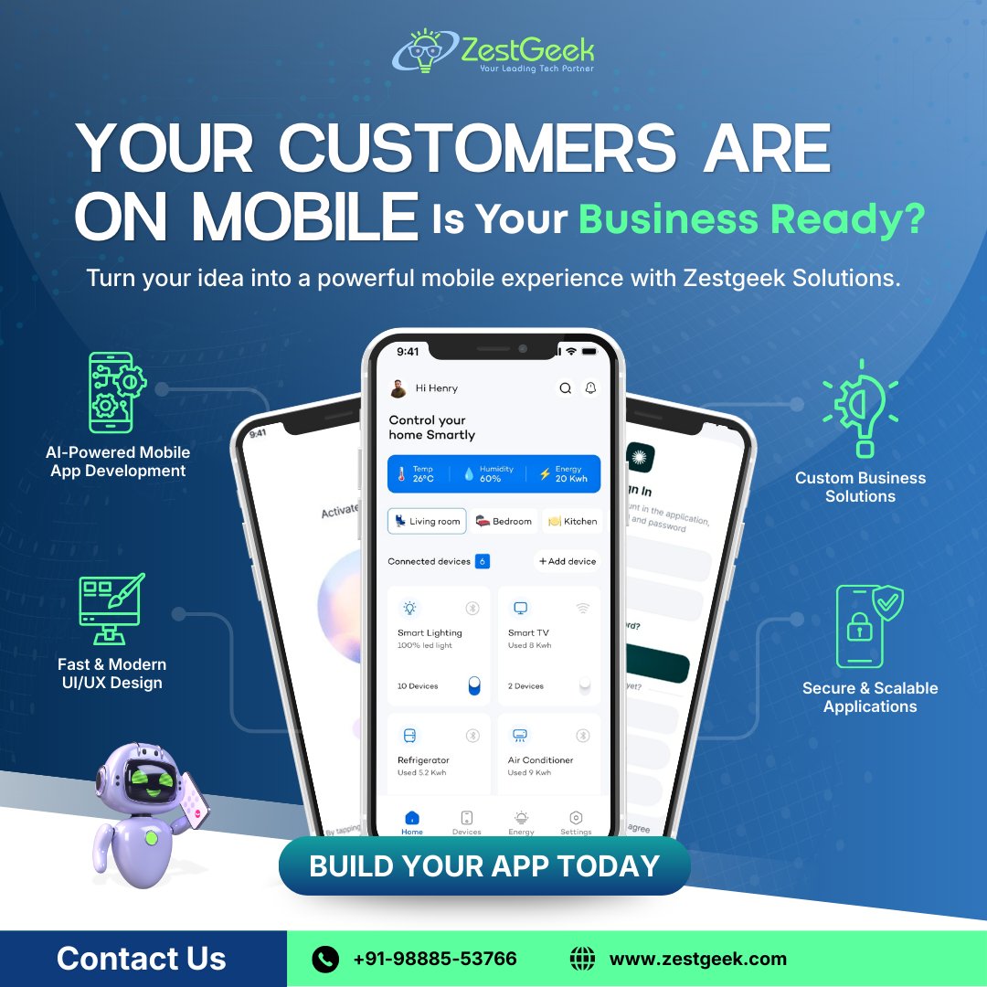 Your customers are on mobile 📱
Is your business ready?

Build a powerful AI-powered iOS &amp; Android app with Zestgeek Solutions 🚀

📞 +91 9888553766
🌐 zestgeek.com

#AIApps #iOSDevelopment #AndroidDevelopment #StartupTech #BusinessGrowth #ZestgeekSolutions