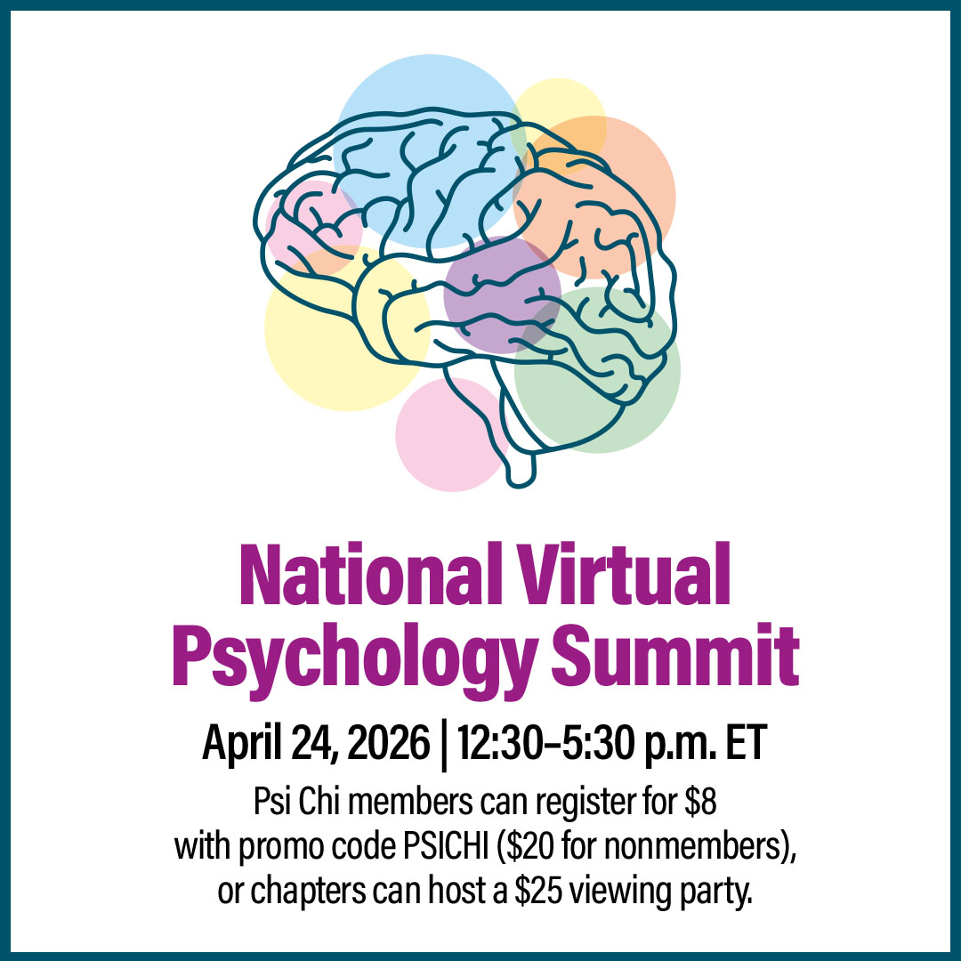 PsiChiHonor's tweet photo. Join Psi Chi for the National Virtual Psychology Summit, where participants can learn about current psychological research and hear directly from professionals working in the field.

April 24, 2026 | 12:30–5:30 p.m. ET.

Register here: https://t.co/zYA1zMmV7J https://t.co/LXX2sNtPoJ