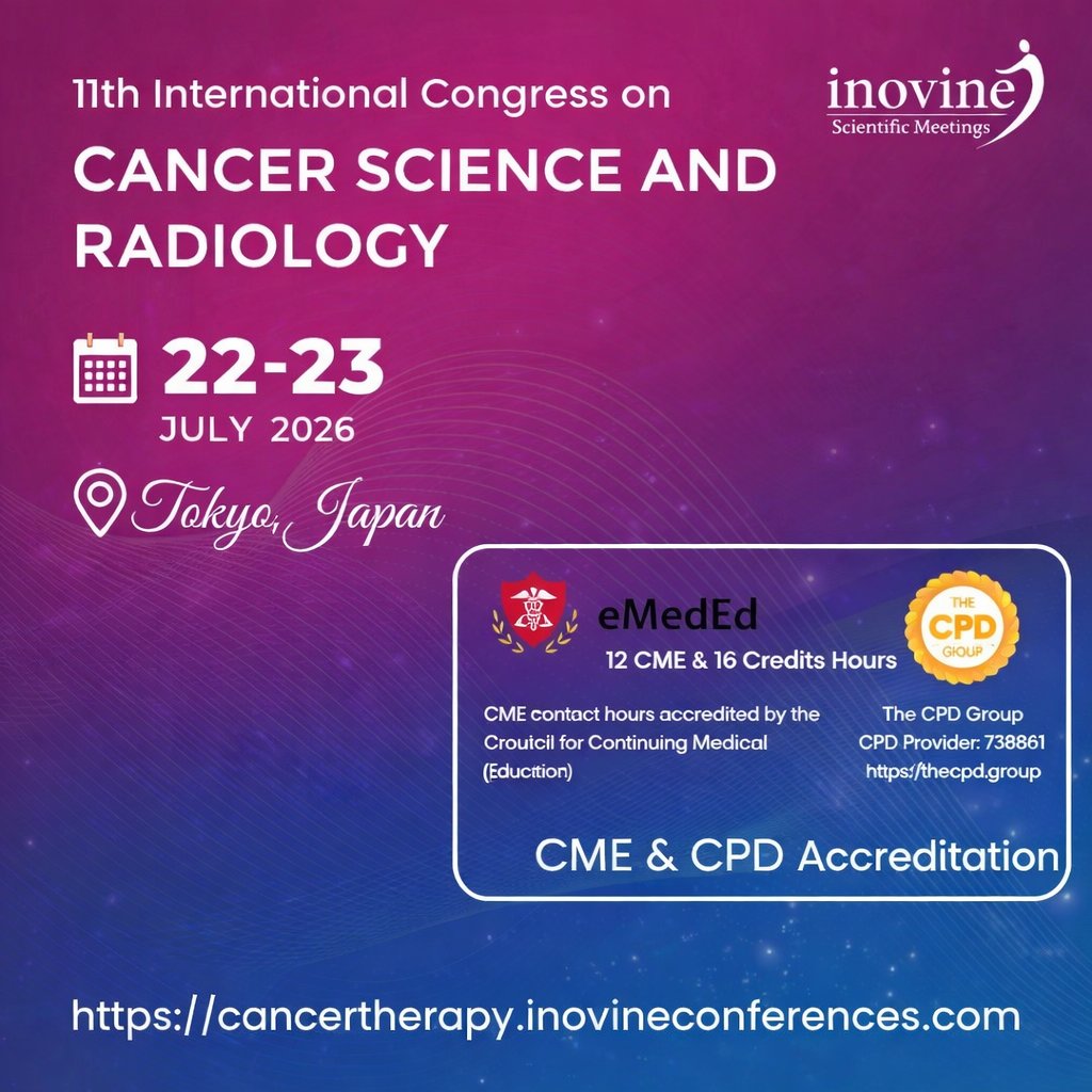 InovineMeetings's tweet image. 🚨 Last Date for Registration – Don’t Miss Out!
11th International Congress on Cancer Science and Radiology 2026.
📅 Date: July 22–23, 2026
📍 Venue: Hilton Tokyo Hotel
Email: cancertherapy@inovineconferences.com

#cancerconference #cancerscience #oncologyresearch