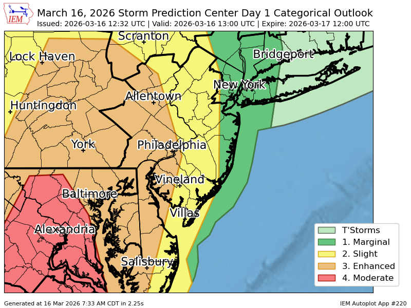 #SPC issues Day 1 Enhanced Convective Risk at Mar 16, 12:32z for PHI ...