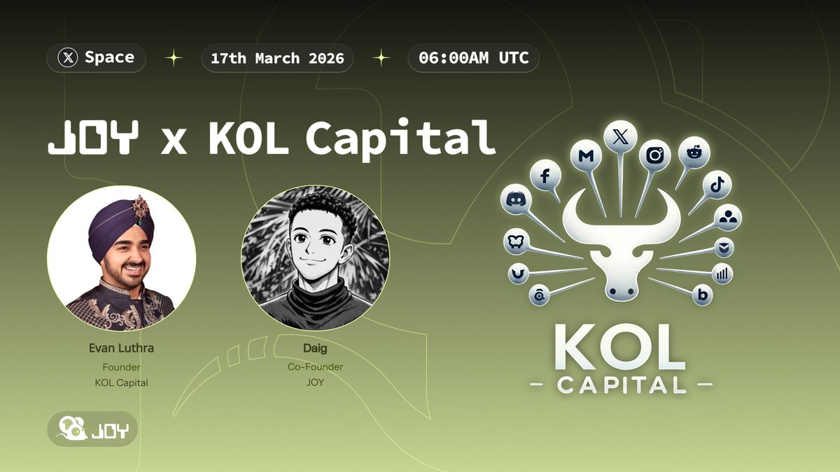 Something JOYous is brewing🍳

We’re joining our early backer <a href="/EvanLuthra/">Evan Luthra</a> live to talk about the JOY Genesis launch🎮

📅Tuesday 17 Mar - 6:00 AM UTC. 

Set a reminder👇
x.com/i/spaces/1nxnR…