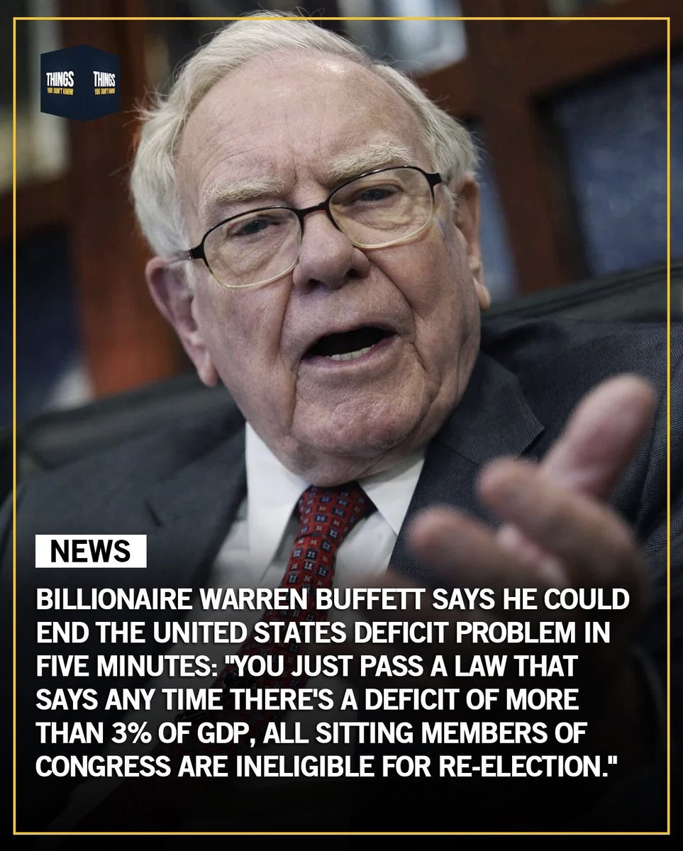 Warren Buffett says one law could fix the deficit overnight. Why hasn't Congress passed it?

Warren Buffett once made this statement during a CNBC interview when asked how he would fix the national deficit. 

His answer was simple: pass a law that makes all sitting members of