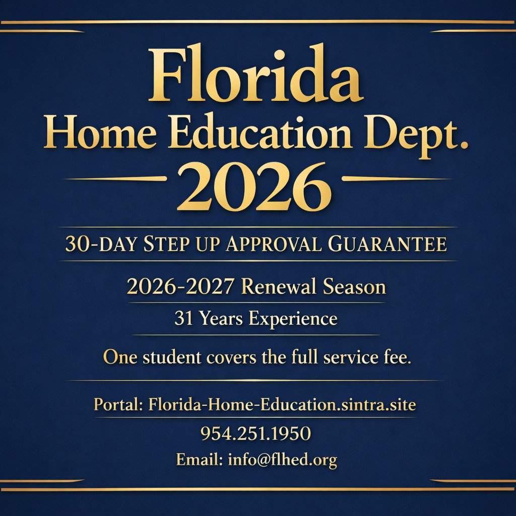 🚀 2026-2027 Step Up Renewal is LIVE! 30-Day Approval for ABA &amp; Sports centers. 31 years experience. 1 student covers our fee! Serving all of Florida online.

📞 954.251.1950
📧 Info@FLHED.org
🔗 Florida-Home-Education.sintra.site

#StepUpFlorida #ABA