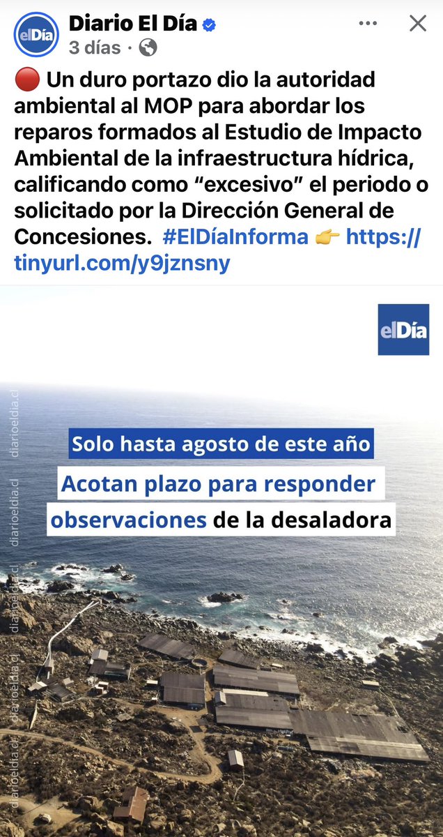 #Desaladora en Región de Coquimbo: Un duro portazo dio la autoridad ambiental al MOP para abordar los reparos formados al Estudio de Impacto Ambiental de la infraestructura hídrica, calificando como “excesivo” el periodo o solicitado por la Dirección diarioeldia.cl/noticias/2026/…?