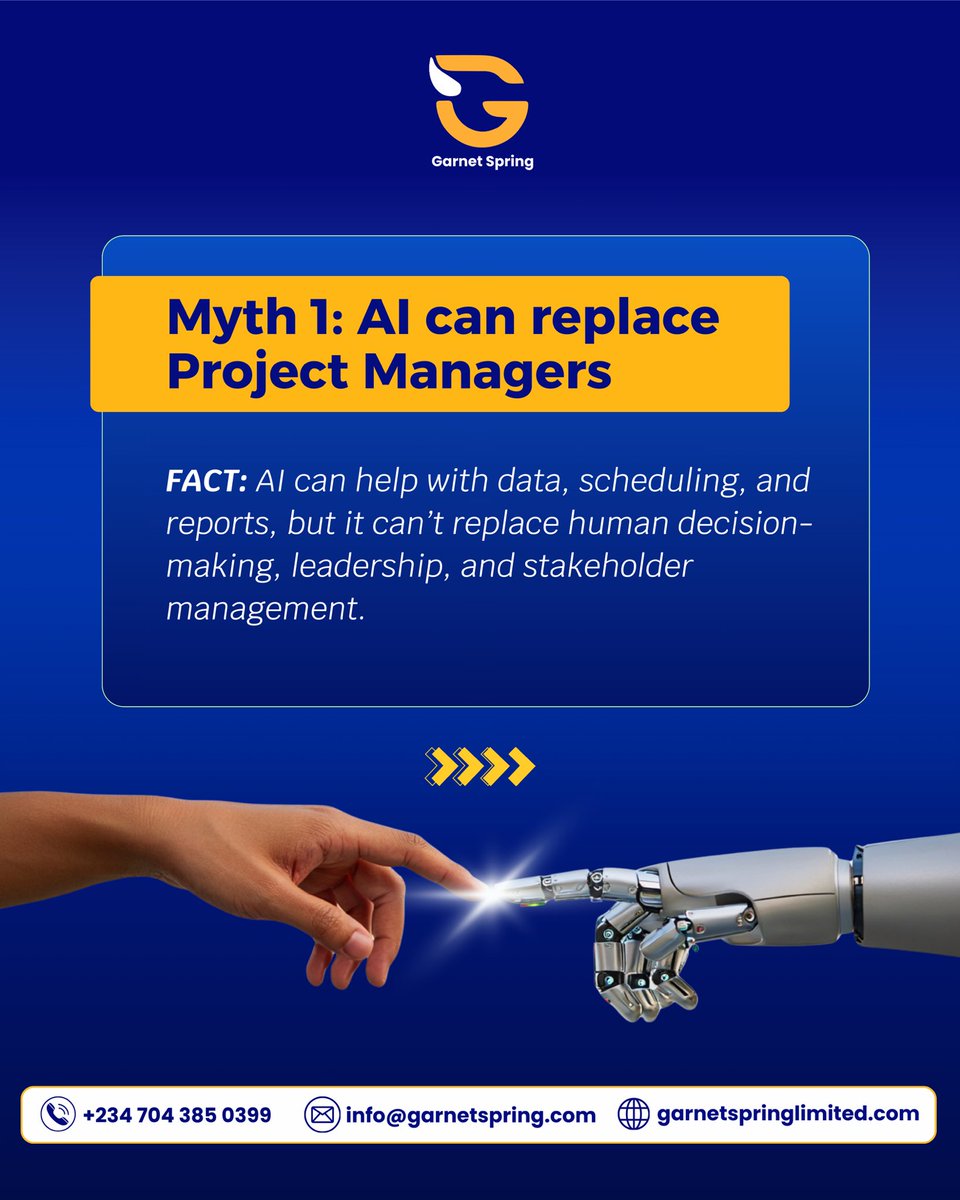 GarnetSpringltd's tweet photo. Many people misunderstand what project managers actually do.

From planning and budgeting to coordinating teams and ensuring quality, project management plays a huge role in whether a project succeeds or fails.

Swipe through to see some common myths about project management. https://t.co/HWr0WQyj8N