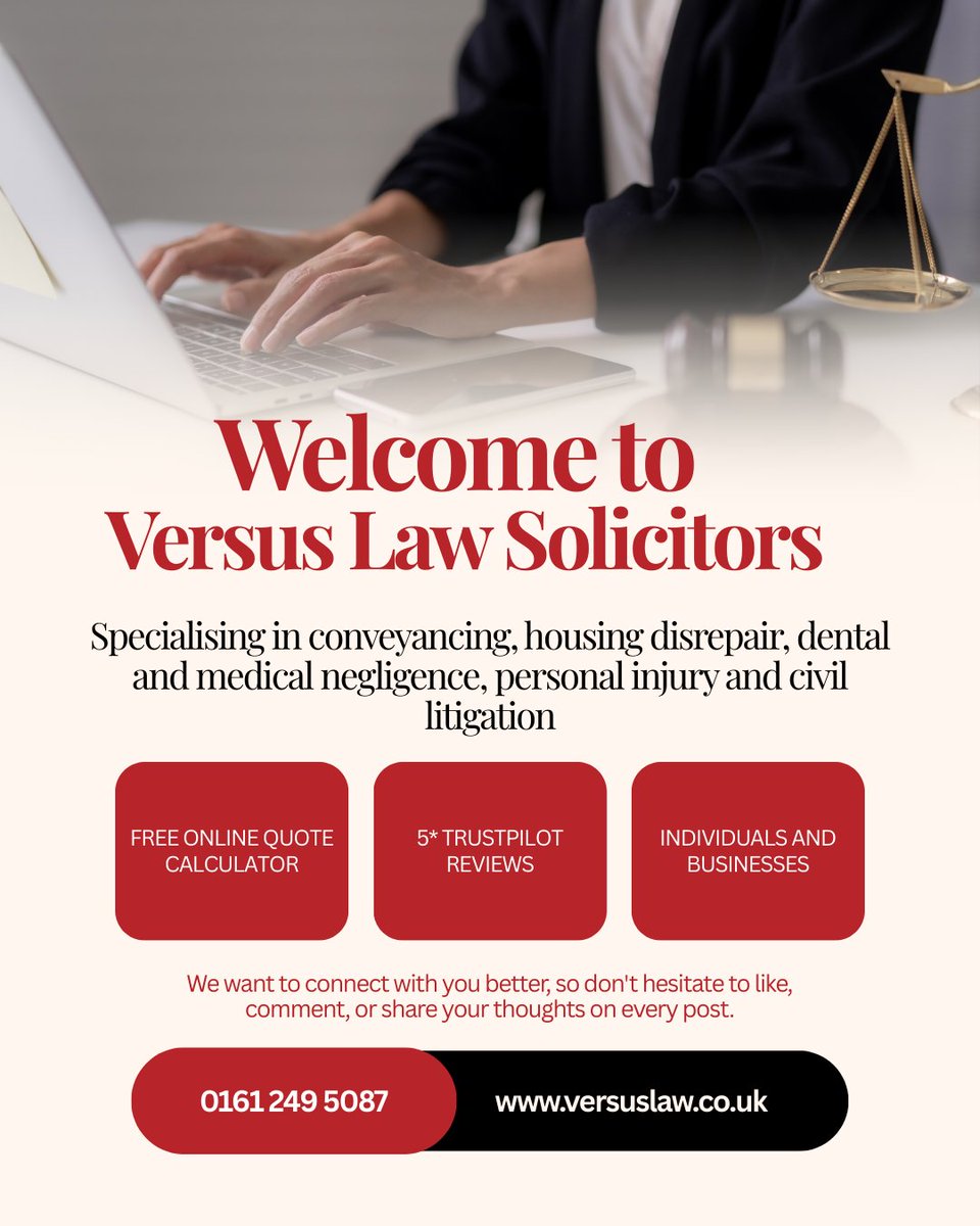 versus_law's tweet photo. 👋 Welcome to Versus Law! We're here for all your legal needs:

🏡 Conveyancing
🏢 Commercial Property
⚖️ Employment Law
💔 Family Law
📜 Wills &amp; Probate
🌍 Immigration
🚗 Personal Injury

✅ Fixed fees • ✅ 5-star rated

📞 0161 249 5087
🌐 https://t.co/yeTNMVmKyc https://t.co/bH0Ml4MACh