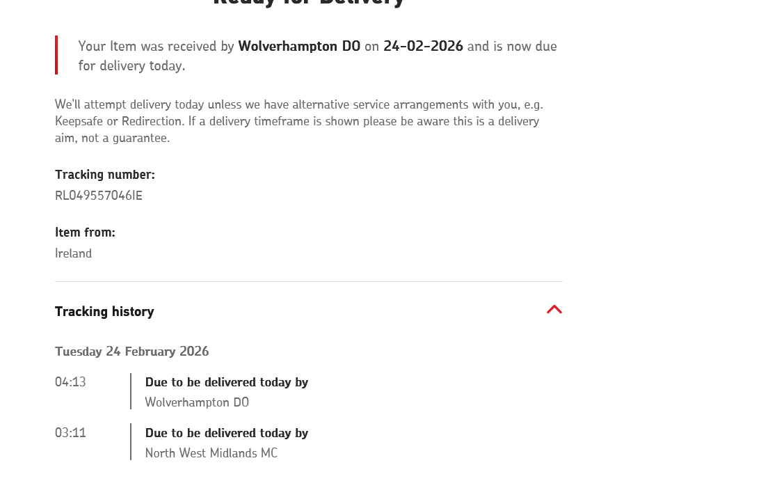 giboyle69's tweet photo. @RoyalMail Why is a registered letter I sent on the 20th Feb still showing as still waiting to be delivered.  This letter is to HMRC an is therefore important and has serious consequences for me. Find my letter and confirm when it was delivered by showing me proof of signature https://t.co/zX3R6Sjmrz