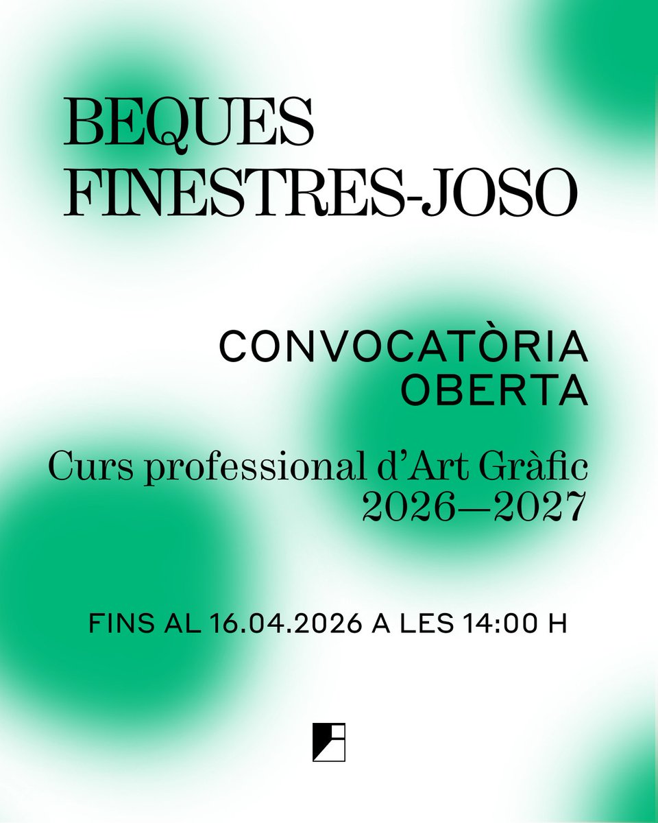 𝗖𝗼𝗻𝘃𝗼𝗰𝗮𝘁𝗼̀𝗿𝗶𝗮 𝗼𝗯𝗲𝗿𝘁𝗮! 📢

Presentem les 𝗕𝗲𝗾𝘂𝗲𝘀 𝗙𝗜𝗡𝗘𝗦𝗧𝗥𝗘𝗦-𝗝𝗢𝗦𝗢 per a estudiar el curs professional d’Art Gràfic 2026-2027 a l’Escola Joso.

Tens fins al 16 d'abril a les 14h.

Bases i formulari: fundaciofinestres.com/impuls-al-comi…