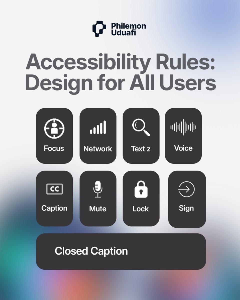 uduafi_philemon's tweet photo. Design for everyone:
1. Contrast ratio 4.5:1 minimum
2. Touch targets 44px+
3. Alt text for images
4. Keyboard navigation works
Accessibility isn't optional.
It's essential.
#Accessibility #InclusiveDesign #A11y #DesignForAll #UIUXDesign https://t.co/dbxwK1ew2F
