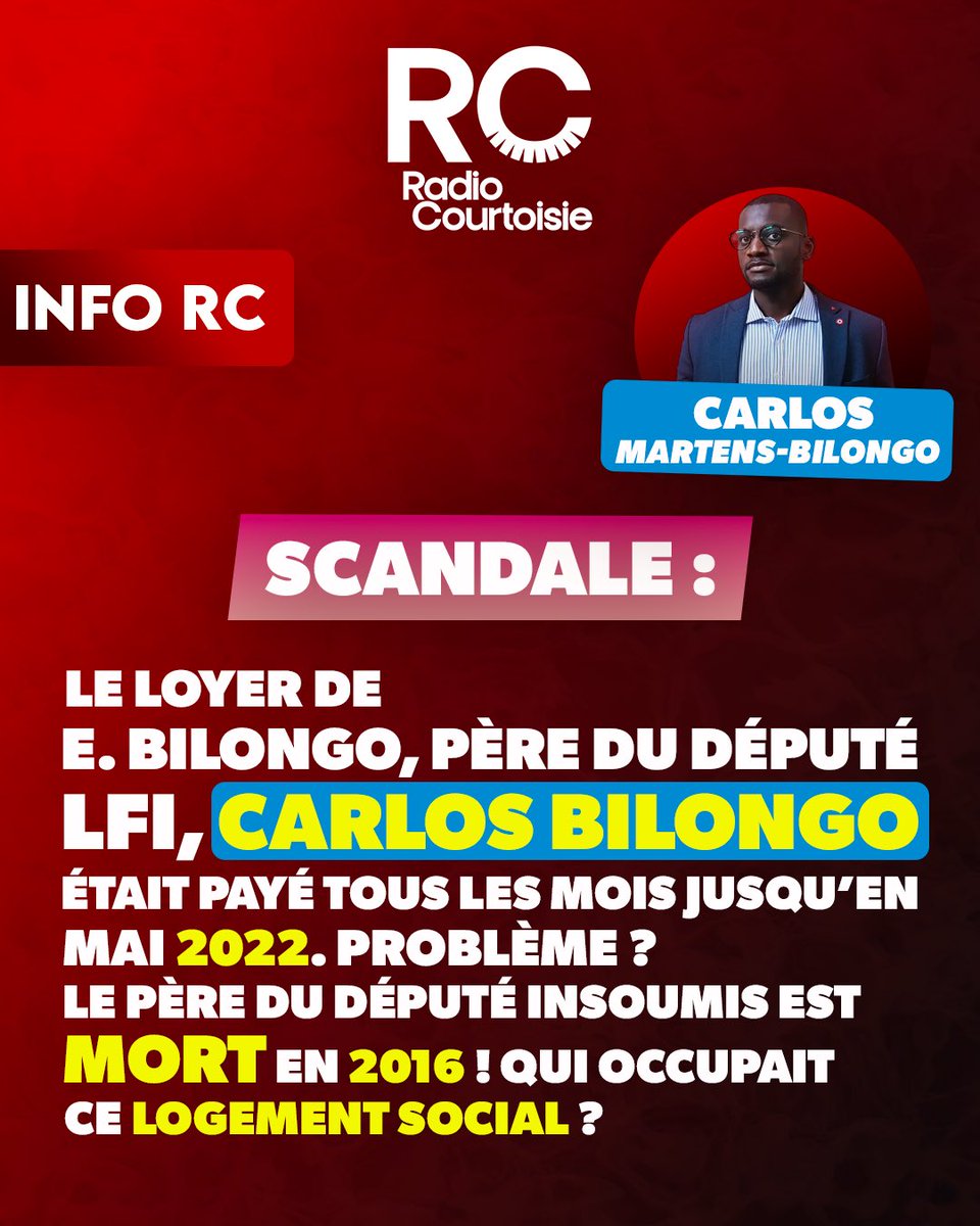 Ligne__Droite's tweet image. 🚨[RÉVÉLATION] Dans l’affaire qui vise le député LFI Carlos Bilongo, pour « abus de bien sociaux », nous apprenons que son père payait jusqu’en 2022 son loyer avant d’être EXPULSÉ en 2023. 

Problème ? E. Bilongo, le père de l’élu Insoumis, est MORT en 2016 !
