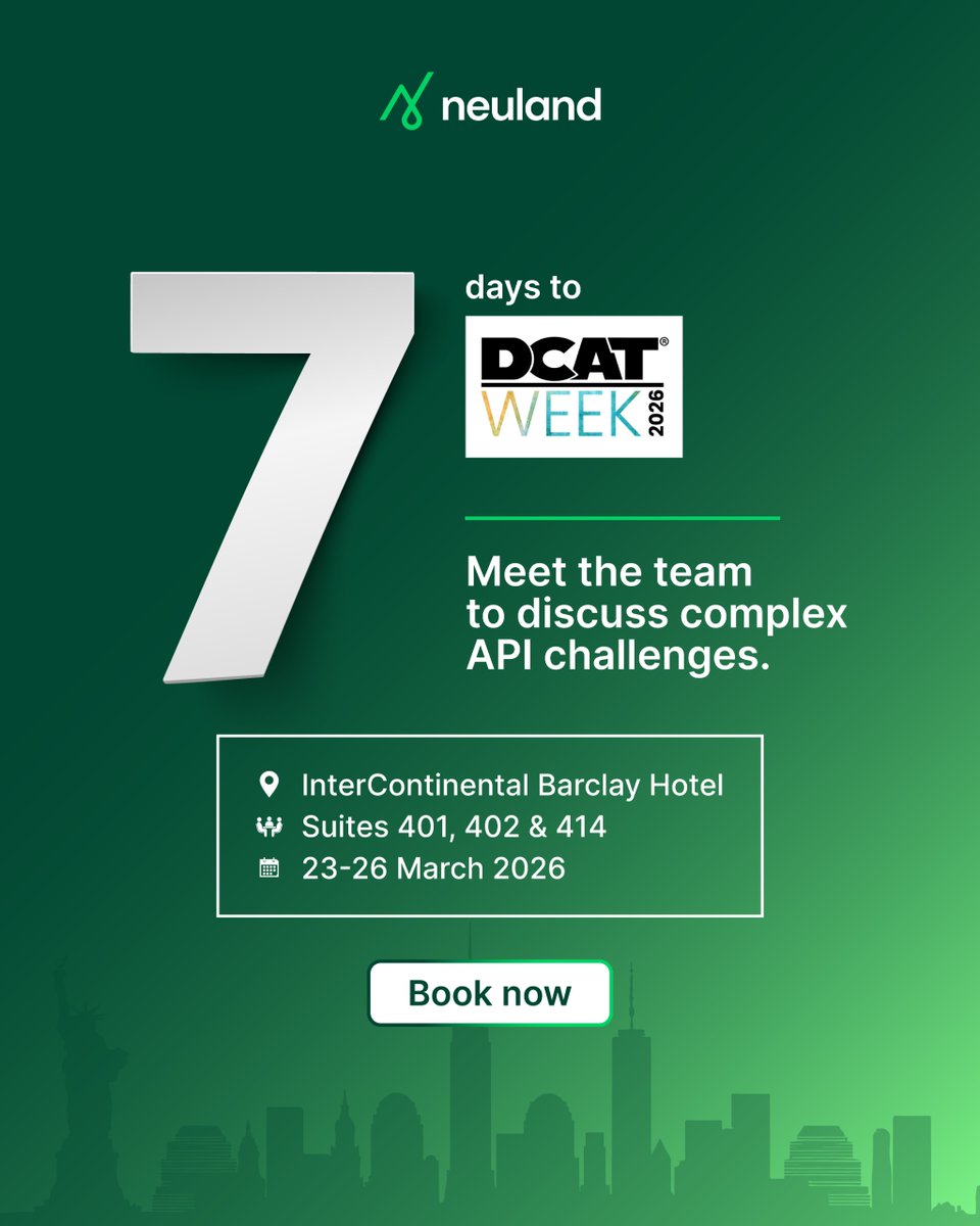 NeulandLabs's tweet image. 7 days to DCAT Week | Schedule a meeting - hubs.la/Q046TXvM0
Meet our senior leadership at Suite No. 401,402 &amp;amp; 414 to explore how Neuland advances CMC programs for pharma innovators and biotechs
#NeulandLabs #CDMO #DCATWeek #API