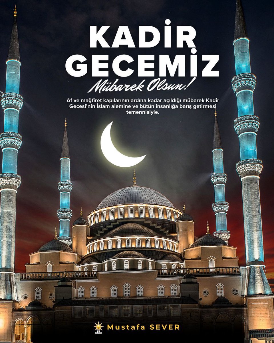 33mustafasever's tweet photo. Aziz milletimizin, İslam âleminin ve bilhassa Mersinli hemşerilerimizin mübarek Kadir Gecesi’ni en kalbi duygularımla tebrik ediyorum.

Kur’an-ı Kerim’in indirilmeye başlandığı, bin aydan daha hayırlı olduğu müjdelenen bu müstesna gece; gönüllerimizin arınmasına, kardeşliğimizin güçlenmesine ve milletçe birlik ruhumuzun pekişmesine vesile olsun.

Millet olarak tarih boyunca zor zamanları dayanışma, sabır ve inançla aşmış bir geleneğin mirasçılarıyız. Kadir Gecesi’nin rahmet ve mağfiret ikliminde, ihtiyaç sahiplerini gözetmeyi, kalplerimizi kırgınlıklardan arındırmayı ve birbirimize daha sıkı sarılmayı temenni ediyorum.

Bu mübarek gecenin; ülkemize, milletimize ve tüm insanlığa sağlık, huzur, adalet ve bereket getirmesini Yüce Allah’tan niyaz ediyorum.

Kadir Gecemiz mübarek olsun.