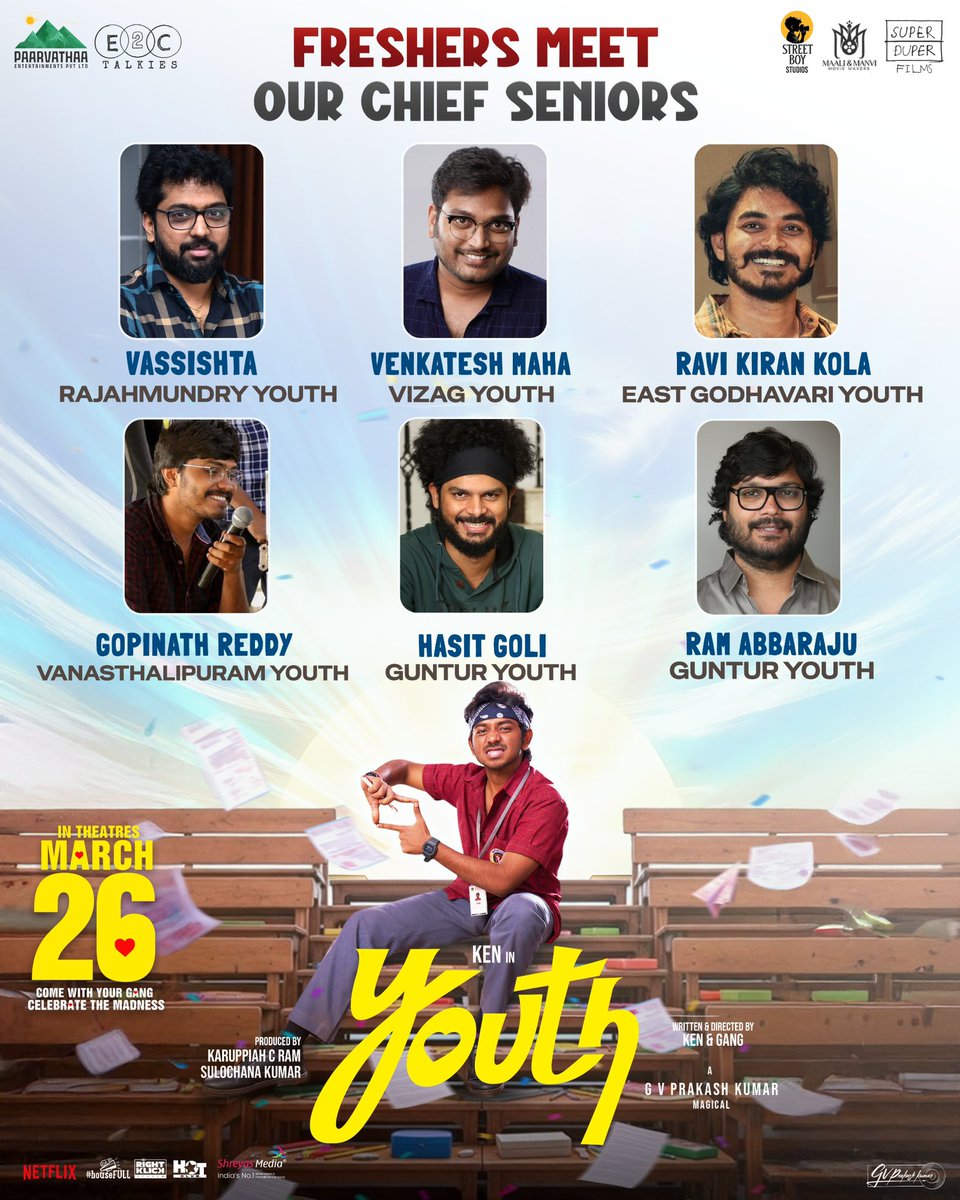 shreyasmedia's tweet photo. The Chief SENIORS Gang stepping in to cheer the #YOUTH Gang along with #LittleHearts team! ❤️
#KenKarunaas #GVPrakashKumar #VineethBabu #SandeepKumar #KaruppiahCRam https://t.co/WOCRMsWfrp