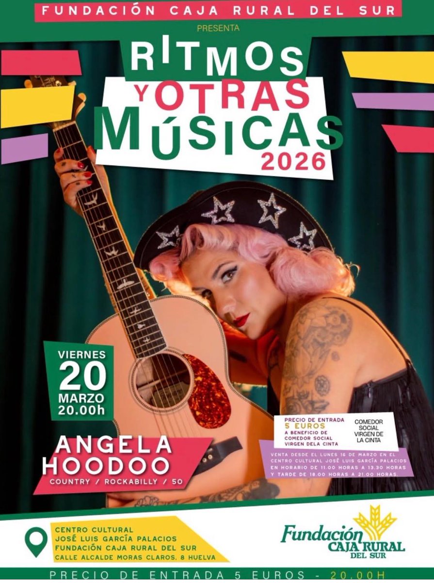 AngelaHoodoo's tweet photo. Huelva y Elda serán las próximas paradas:
20/03 Ciclo Ritmos &amp; Otras Músicas 
21/03 Fillmore Huertano (SOLD OUT) https://t.co/q7IzYAYWbi