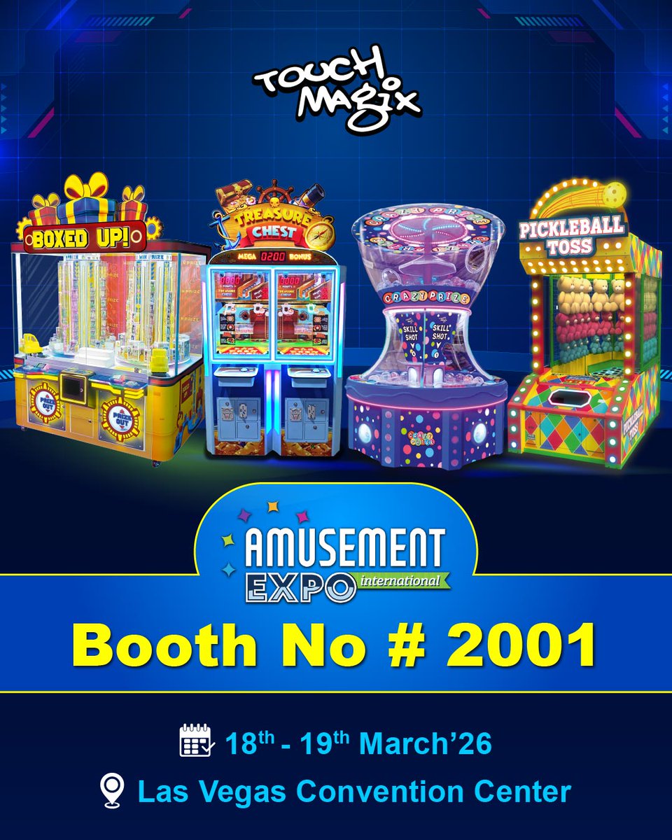 Keep guests engaged &amp; drive revenue with our exciting arcade lineup!

Featuring Pickleball Toss, Boxed Up, Minions Bullseye Mania, Crazy Prize, and Treasure Chest — designed to attract players, boost engagement, and keep the fun going on the arcade floor

Meet us @ Booth #2001