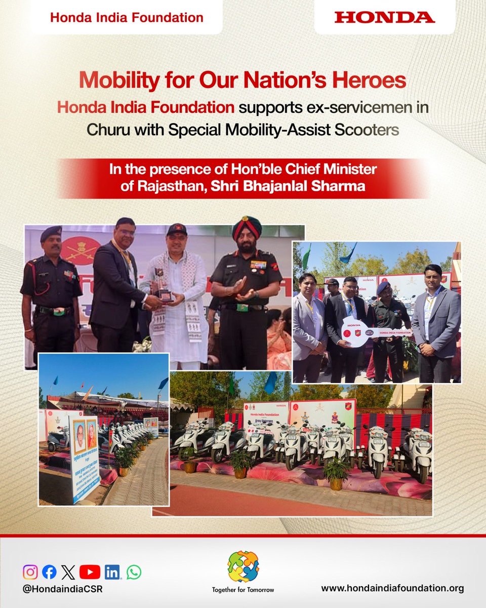 Honda India Foundation strengthened its commitment to veteran welfare by handing over specially-fitted mobility-assist scooters to honoured ex-servicemen in Churu on 8th March 2026.

These Activa-based scooters are equipped with stability side-wheel support and adaptive control