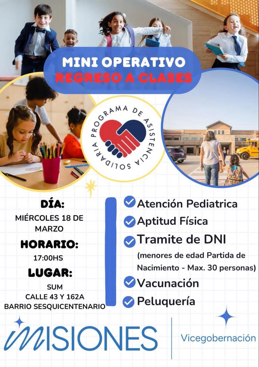PAS_PROGRAMA's tweet photo. El próximo mini operativo del PAS -Posadas, que depende de la Vicegobernación,se realizará en el SUM del barrio Sesquicentenario de Posadas el miércoles 18 de marzo a partir de las 17 hrs. https://t.co/kojQYpVKQK