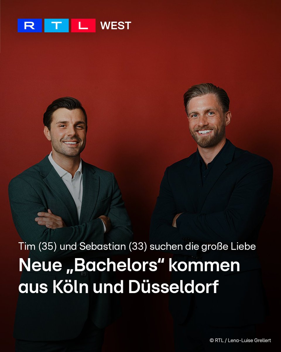 RTLWEST's tweet image. Es wird wieder Zeit für die #Liebe bei #RTL. Am Montag (16.03.) wurden die neuen „#Bachelors“ bekanntgegeben: Tim Reitz (35) aus #Köln und Sebastian Paul (33) aus #Düsseldorf suchen 2026 vor der Kamera die große Liebe. Die beiden Männer stehen in der neuen Staffel gemeinsam im