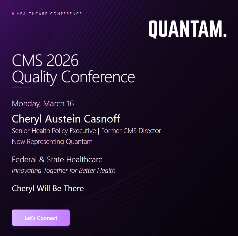QuantamDelivery's tweet photo. Great to have Cheryl Austein Casnoff, former CMS Director, representing Quantam at the CMS Quality Conference 2026. We’re proud to support healthcare programs and connect with leaders improving healthcare quality nationwide.
https://t.co/erYoOIhyCU

#CMSQualityConference #CMS https://t.co/Pn1a1ypIS1