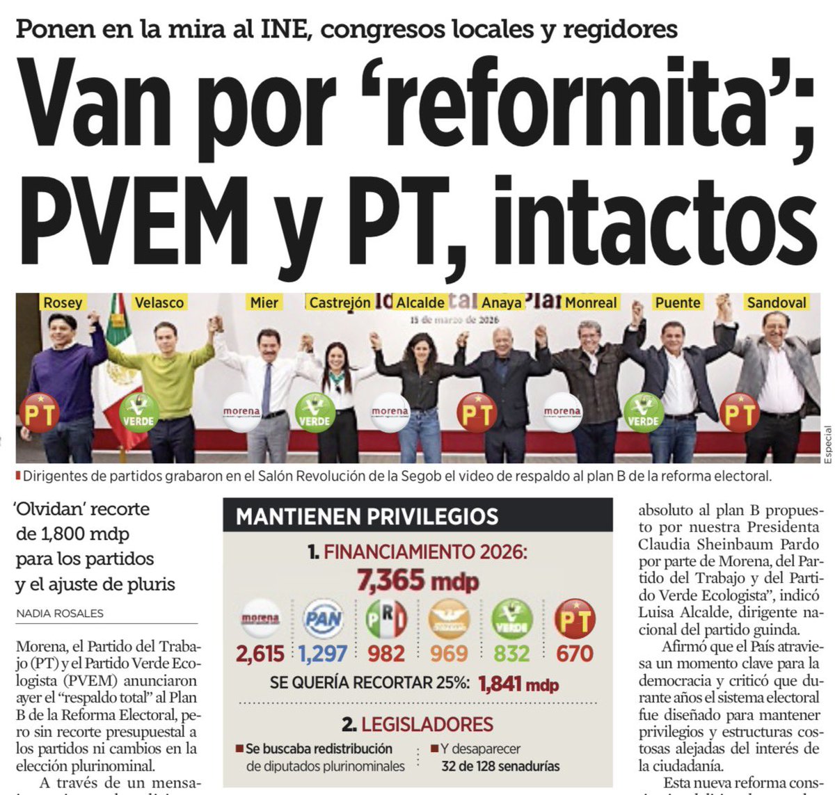 Lo que Morena llama “Plan B” ya dejó de ser una reforma pensada para mejorar la representación ciudadana o para bajar en serio el costo de la política. Si de verdad querían corregir el abuso de las plurinominales y recortar el dinero de los partidos, ahí estaba el corazón de la